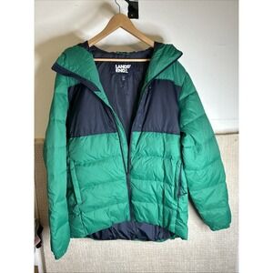 Lands End Max 600 Hooded Down Jacket Green/Navy Sz L/T 42-44